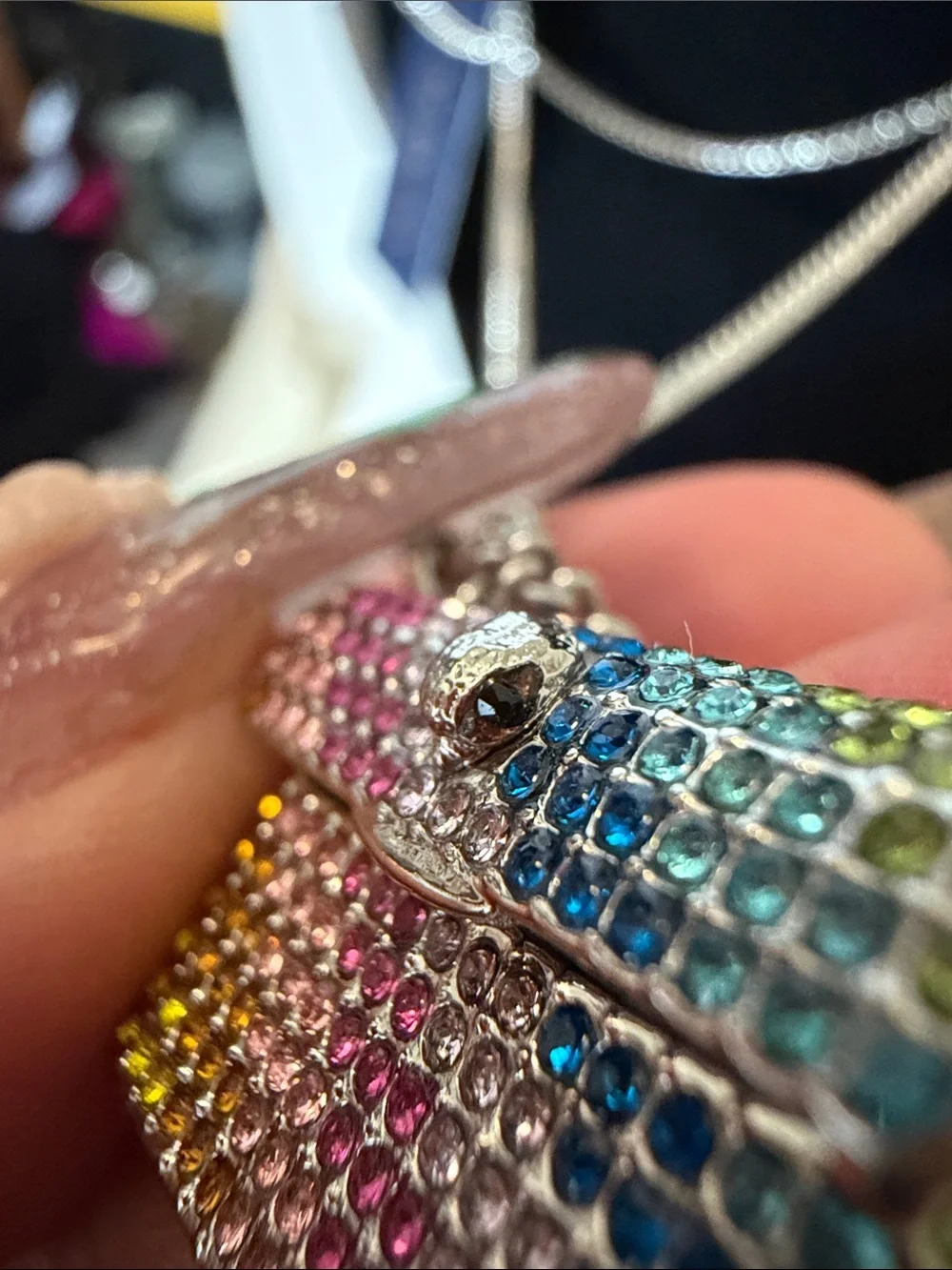 Kurt Geiger London Purse Long Necklace Multicolored Rainbow Crystals NEW 36”